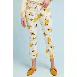 Anthropologie pilcro and the letterpress high rise bootcut lemon printed jeans